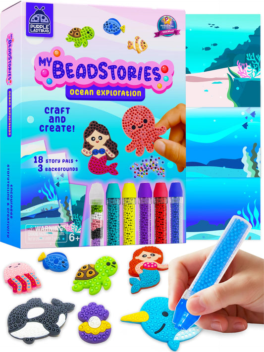 Magical Bead Painting – Birthday Gifts for Girl and Boy Ages 6-8 Years Old, Bead Art & Craft Set, Beads Pen & Painting Activities, Creative Arts & Crafts Ocean Theme Kit with Fun Designs