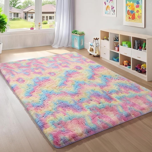 Ophanie Rainbow Colorful Area Rug - Soft Fluffy Shag for Living Room & Bedroom | 5x8 Unicorn Design