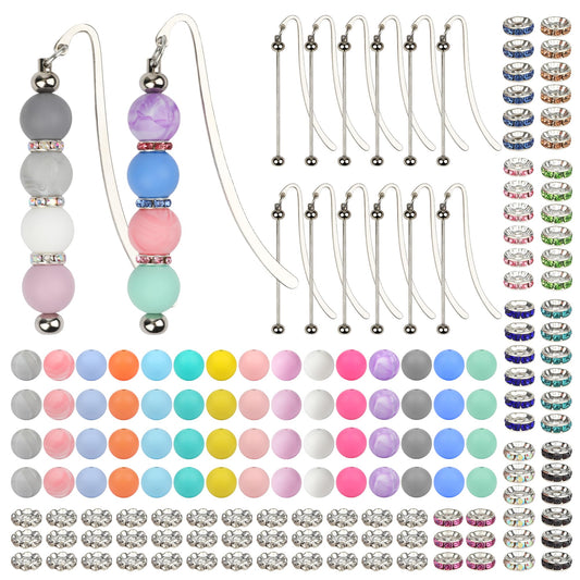 Sandure 162pcs DIY Beadable Metal Bookmarks Craft Kit with 12 Bookmarks 150 Beads Bookmark Making Kit for Adults Teachers Student Creative Gift for Readers Birthday Office Supplies