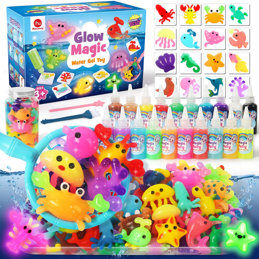 Mocoosy Magic Water Elf Toy Kit for Kids, Glow in the Dark Aqua Fairy Water Gel Kit with 20 Gel & 16 Molds, Make Your Own Squishies, Squishy Maker Set Water Pets DIY STEM Craft Kit Gift for Boys Girls