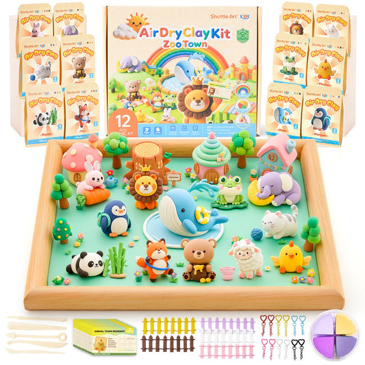 Shuttle Art Air Dry Clay for Kids - Zoo Town, 55 PCS Modeling Clay Kit with Sculpting Tools and Tutorials, Safe & Non-Sticky, Craft Gifts for Boys & Girls