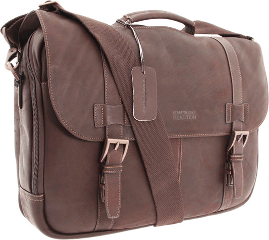 Kenneth Cole REACTION Show Business 16" Colombian Leather Business Laptop Portfolio Messenger Bag, Brown