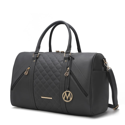 MKF Collection Travel Duffle Bag for Women, Quilted Vegan Leather Large Overnight Fashion Weekender Carry-on Handbags