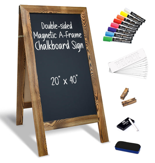 Better Office Products Magnetic A-Frame Chalkboard Sign, Extra Large 20" x 40", Standing Chalkboard Easel, Deluxe Set with Multiple Accessories, Outdoor Sidewalk Sandwich Board Sign,(Rustic Brown)