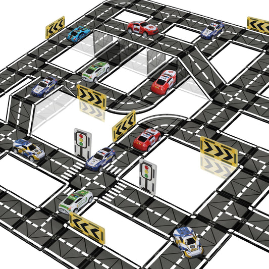 Magnetic Tiles Road Set with Pullback Car, Magnetic Blocks for Kids Ages 4-8, Magnet Tiles for Preschool STEM Building Toy, Autism Learning Sensory Montessori Toys Gift for Toddler Boys and Girls