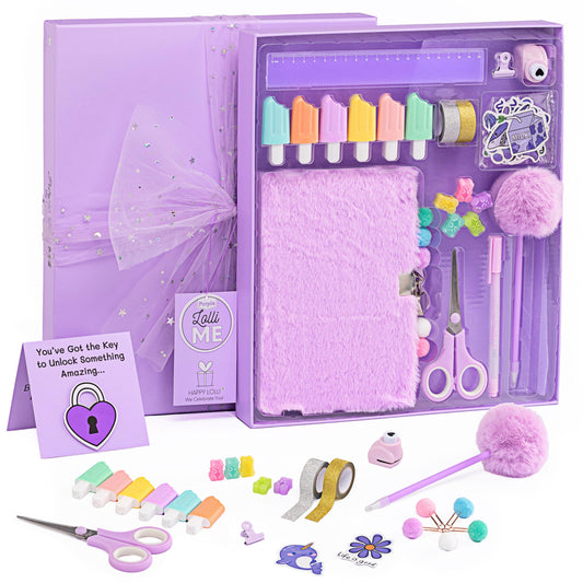 HAPPY LOLLI Purple LolliME DIY Journal Kit for Tween & Teen Girls Ages 8–14, Birthday Gift, 300+ Pieces Lockable Diary Set, Arts & Crafts, Scrapbook & Creative Journaling