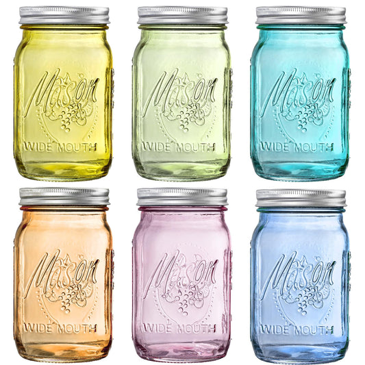 WELLIFE 32 Oz Mason Jars-6PCS Colored Mason Jars with Lids.Safe for Storage,Quart Mason Jars Wide Mouth.Pickling, Preserving, Fermenting, DIY Crafts & Decor