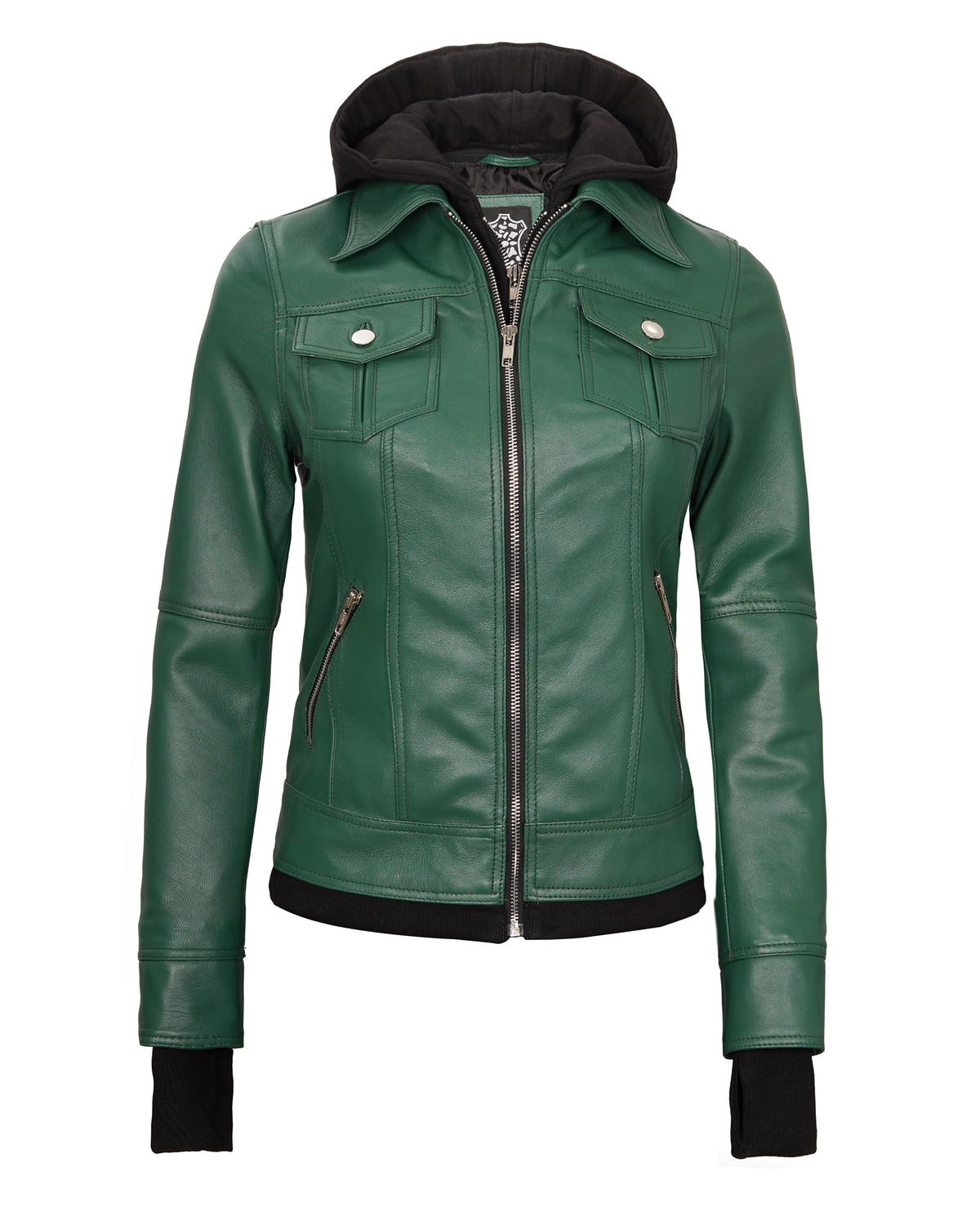 Blingsoul Hooded Leather Jacket Women | [1323863] Betty Green, M