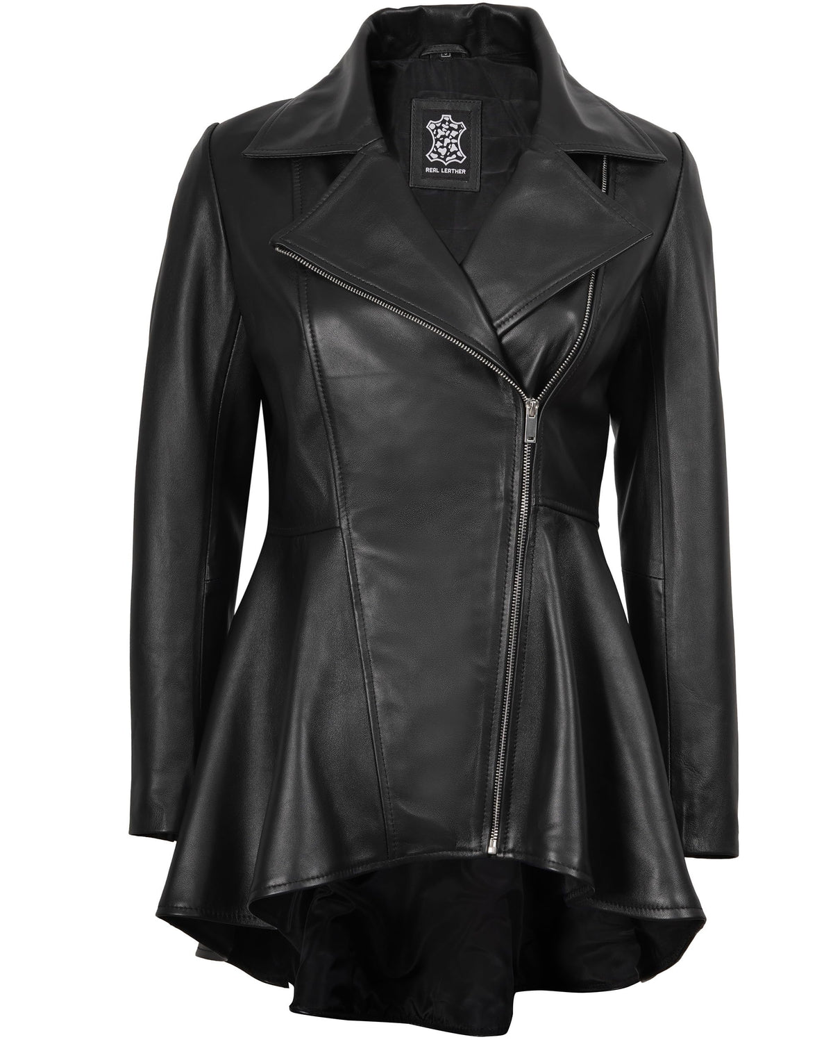 Decrum Disc Black Womens Leather Jacket - Leather Peplum Jacket | [1314434] Clarissa Black, L