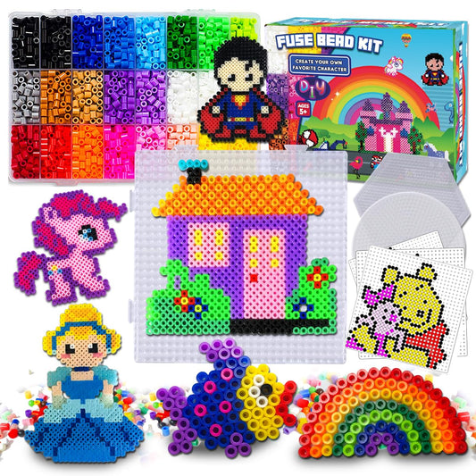 FUNZBO 5500 5mm Fuse Beads Kit - 24 Colors | 111 Patterns, Arts and Crafts for Girls and Boys, Kids Toys Set, Gifts for Kids, Teens and Adults Age 5+ Years Old
