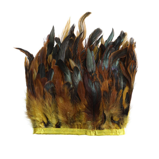 Rooster Hackle Feathers Fringe Trim - Natural Feather Trim for Crafts Sewing Costume Width 5-7 inches Pack of 5 Yards(Yellow)