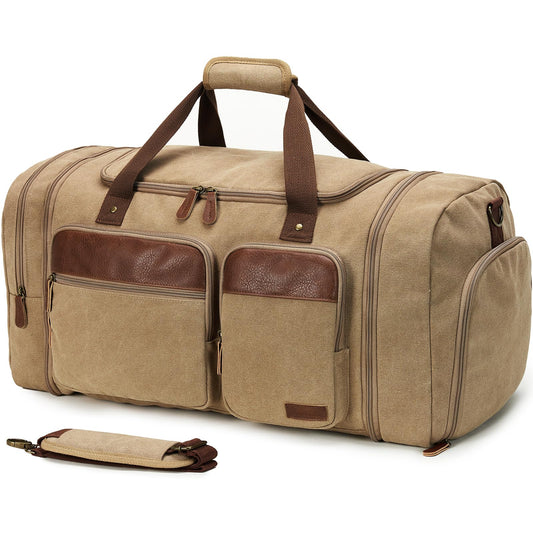 Celvetch Canvas Duffle Bag for Travel 65L Expandable Travel Duffel Bags for Men Women Overnight Weekend Gym Bag with Shoes Compartment - Brown(65L)