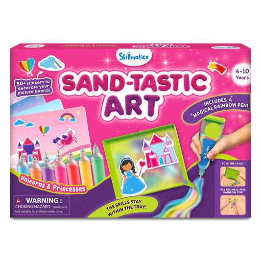 Skillmatics Sand Art Activity - Mess-Controlled DIY Unicorn & Princess Craft Kit with 50+ Colorful Stickers, Creative Arts & Crafts for Kids, Fun Hands-On Activity, Gifts for Ages 4, 5, 6, 7, 8, 9, 10