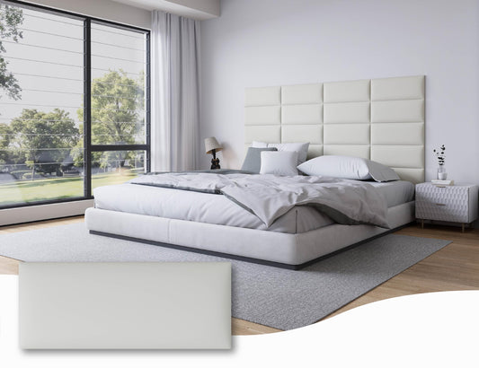 Gorkett Peel and Stick Upholstered Wall Mounted Headboard Queen Size, 9 Panels 3D Soundproof Leather Headboard,Wall Mounted Headboards,Reusable and Removable Wall Panels, 10"x24" White