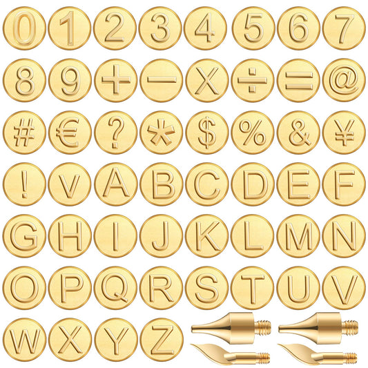 Mixweer 56 Pcs Wood Burning Letters and Numbers Wood Burning Tools with Letter Stamps and Number Tips Symbols for Wooden Burner Craft DIY Embossing Carving