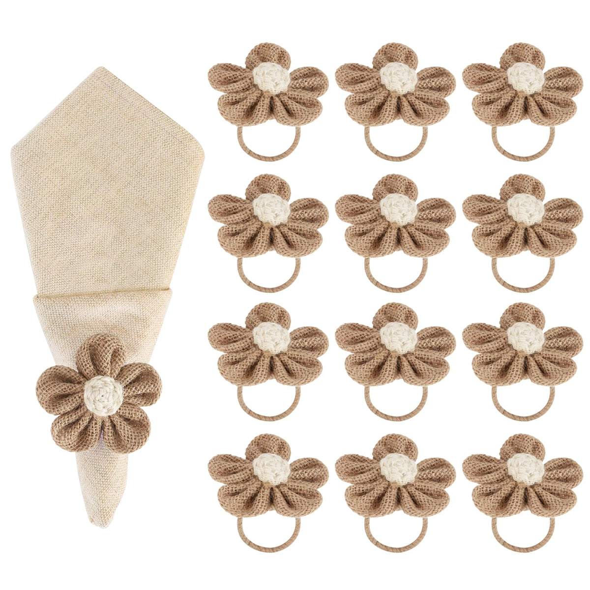 Napkin Rings Set of 12 Handmade Rustic Napkin Rings Reusable Boho Napkin Ring for Elegant Dining Table Decoration Perfect for Christmas, Thanksgiving, Wedding, Holiday, Everyday Use