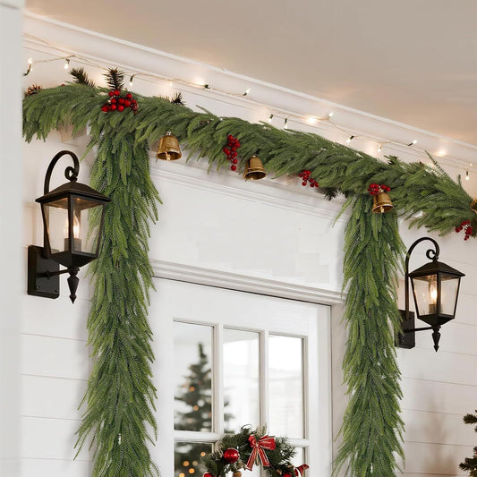 12FT(2*6FT) Christmas Norfolk Pine Garland, Soft Real Touch Faux Green Garlands, Holiday Decor Winter Artificial Greenery Garland for Mantle, Stairs, Table, Fireplace, Indoor Outdoor Xmas Decorations