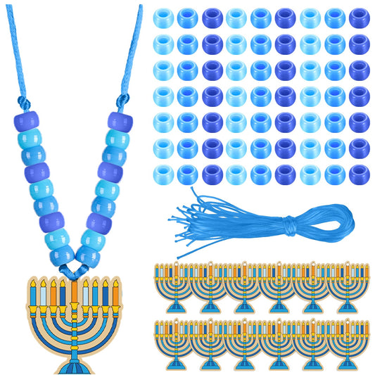 Ecally 24 Sets Hanukkah Craft Kits Hanukkah Menorah Bead Necklace Craft Make Your Own Chanukah Necklace for Jewish Gifts Festival Activities Home DIY Party Decorations