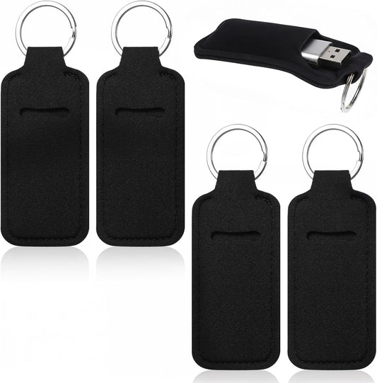 Xosjska 4PCS Anti Lost Thumb Flash Drive Holder with Keychain, USB Flash Drive Case, Small Portable Leather USB Storage