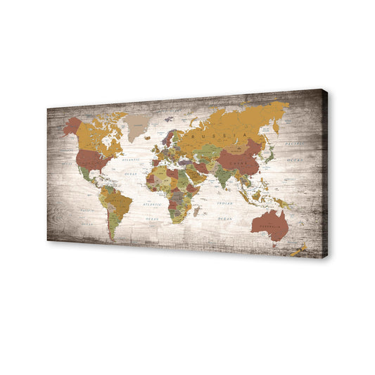 Baisuwallart B0562 1 Piece World Map Poster Canvas Wall Art Painting Modern Framed Map of The World Home Office Decor Maps Picture Prints for Living Room Artwork 48x24inches
