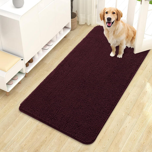 OLANLY Dog Door Mat - Absorbent Non-Slip Chenille Mat for Muddy Paws | 44x24 Inches, Quick Dry, Russet