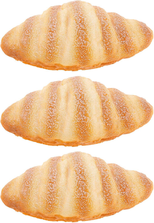 3pcs Set, Realistic Fake Bread Loaves Lifelike Simulated Croissant Models for Photography, Bakery Display, and Kitchen