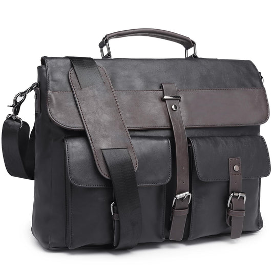 Leather Messenger Bag for Men,15.6 Inch Vintage Mens Laptop Bag Water Resistant Business Travel Briefcase Satchel Work Computer Bag Black