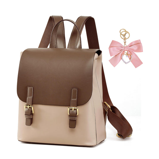Chillpaper Small Leather Backpack Purse - Women's Retro Cute Kawaii Mini Backpack with Bowknot Charm (Vintage Brown Leather)