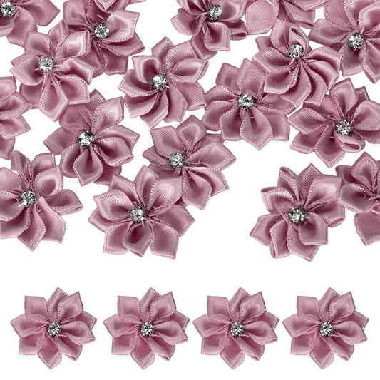 uxcell 100 Pcs 1.2 Inch Satin Ribbon Flowers Bows Flowers Applique Floral Embellishments for DIY Crafts Sewing Clothing Hair Bow Wedding Decor, Dusty Rose