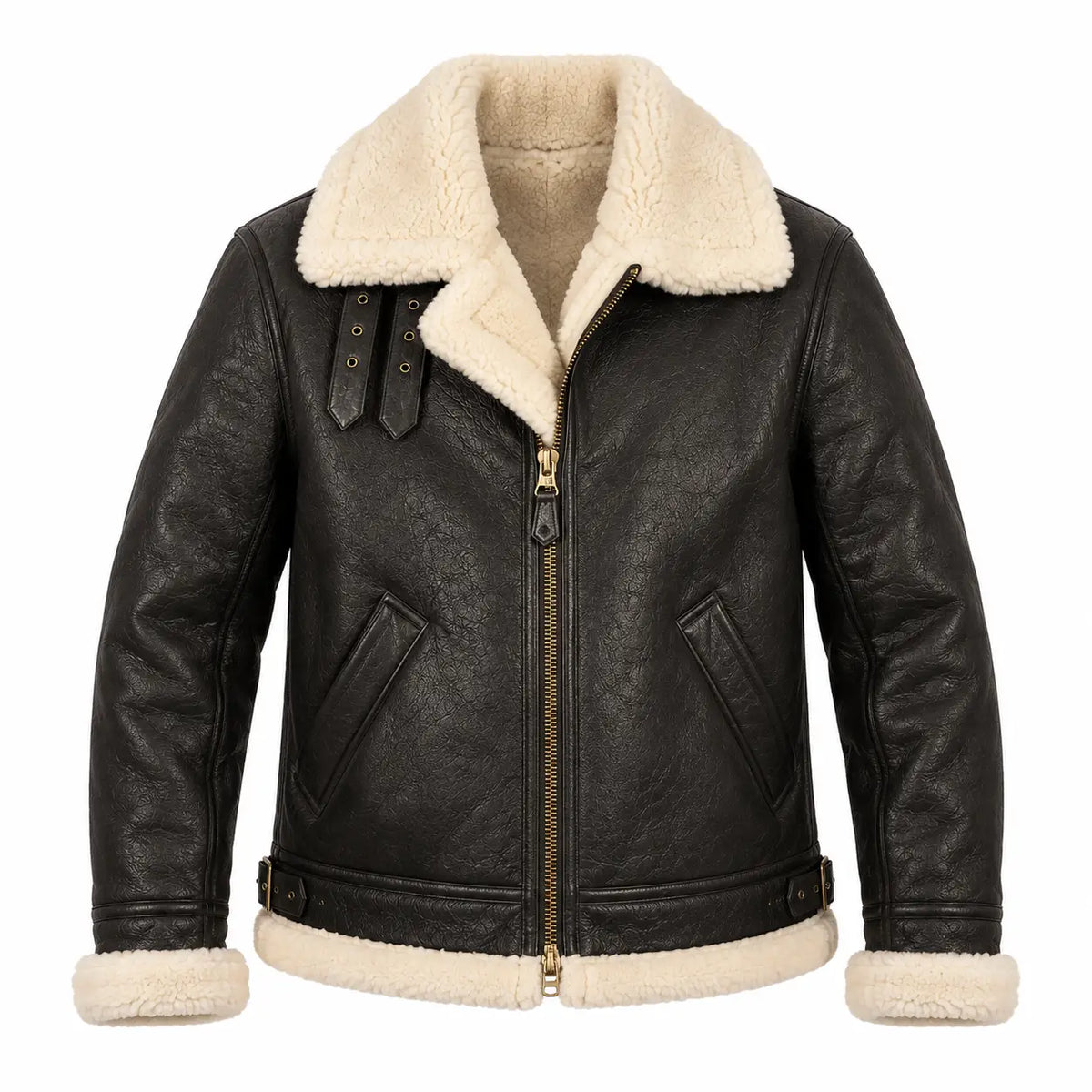 Sowachi Men's Black Aviator B3 Bomber Leather Jacket