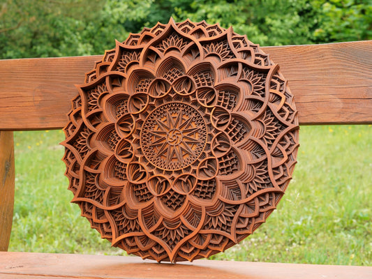 BHDecor Home Wall Decor – Multilayered Laser Cut Carved Elegant Wooden Varnished Mandala Hanging MDF Panels for Decoration - Rustic Contemporary Artwork 35.4 x 35.4 inch (90cm)