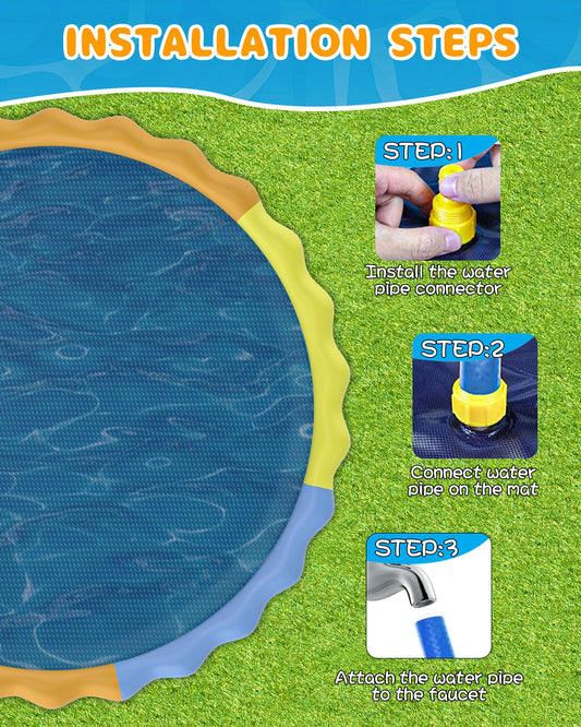 Instraella Splash Pad for Kids and Dogs, 124in Non-Slip Sprinkler Mat 0.5mm Thickened Durable and Foldable Large Pool Summer Fun Outdoor Toys for Dogs and Toddlers Age