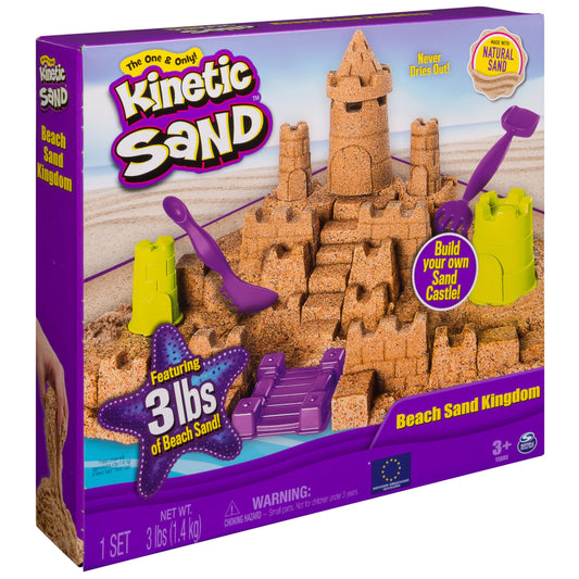 Kinetic Sand Beach Sand Kingdom Playset with 3Lbs of Beach Sand, includes Molds and Tools, Play Sand Sensory Toys for Kids Ages 3 and Up