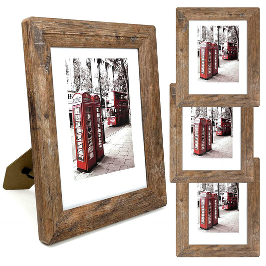 8x10 Picture Frames Set, Set of 4 Wooden Picture Frames Real Tempered Glass and Composite Wooden Rustic Rounded Corners Photo Display for Tabletop Wall Mount (Brown)