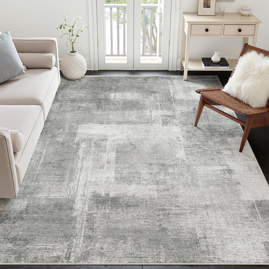 zesthome 5x7 Area Rugs - Stain Resistant Washble Rug, Modern Abstract Rugs for Living Room, Bedroom, Super Soft Area Rug, Low Pile, Entryway Rug (Grey/Ivory, 5'x7')