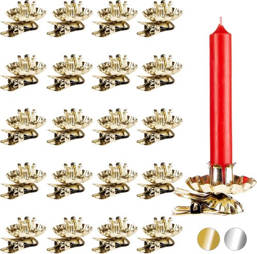 BRUBAKER 20-Pack Gold Tree Candle Holders | Vintage Clip-On Design for Christmas Decor