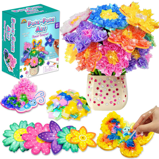 AGENTLAN Art & Craft Activity, Poke Fun Flower Bouquet Craft Kit, Fun & Easy Art Kits for Kids, DIY Garden Kids Activities, Gifts for Girls and Boys 3 4 5 6 7 8 9