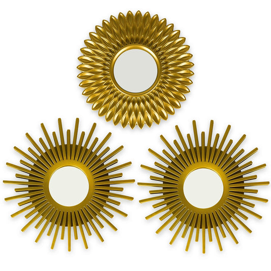 BONNYCO Gold Mirrors for Wall Pack of 3, Round Wall Mirrors Bedroom Room and Home Decor. Espejos Decorativos de Pared Sala Dormitorio, Modern Minimalist Decor Vintage, Chic. Gifts for Women, Mums