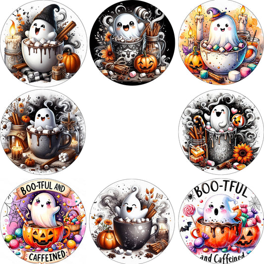 8 PCS Halloween Diamond Art Coasters Kits, Ghost Diamond Painting Coaster Kits Diamond Coasters with Holder Cork Pads Gem Art Dots Paintings Crafts Supplies for Adults Beginners