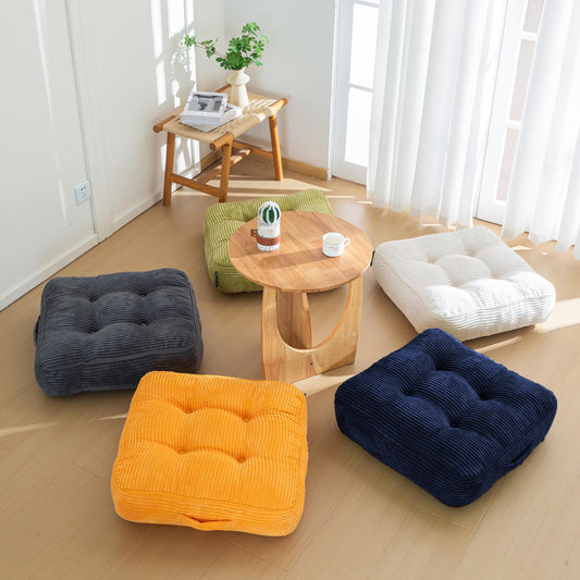 HIGOGOGO 8" Extra Thick Floor Pillow Cushion for Adults, Meditation Cushion Pillow, Large Square Floor Sitting, Tufted Corduroy Cover, for Tatami Living Room or Yoga, 22x22 Inch, Orange