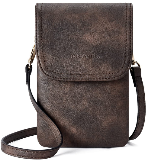 BOSTANTEN Vegan Leather Small Crossbody Bags for Women Designer Cell Phone Bag Wallet Purses Adjustable Strap Retro Coffee
