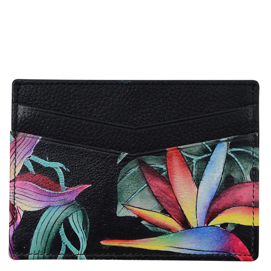 Anuschka Women’s Hand-painted Genuine Leather Credit Card Case - One Open Pocket, Four Card Holders - Island Escape Black