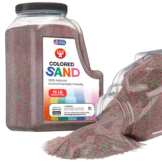 Hygloss Colored Sand – Holiday Red & Green Color Festive Craft Sand for Art, Christmas, Xmas Party, Winter Decor Seasonal Projects, Kids Crafts – 100% Natural & Environmentally Friendly (15 lb Bottle)