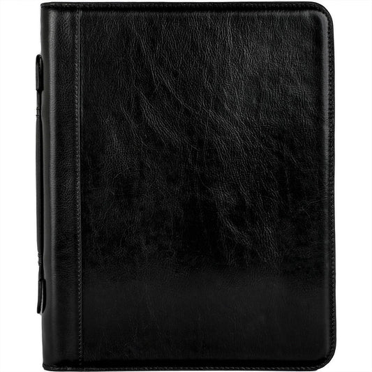 Time Resistance Leather Portfolio – Document Bag with Carry Handle – Tablet Size Case Made in Italy (Black)