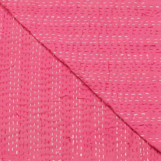 Marubhumi Quilts Indian Handmade Indian Traditional Blankets, Reversible, Jungle Print Vintage Kantha Quilt, Comforter, Hot Pink - Queen 90 x 108 Inches