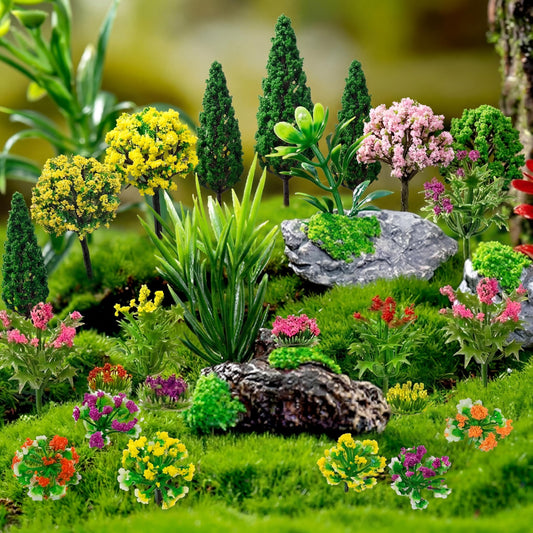Soulchen 58 Pieces Diorama Supplies Kit Include Model Trees 0.98-5.12 Inch Mixed Mini Trees 16 x 40 Inch Model Grass Mat Ho Scale Accessories for Projects Train Scenery Building Landscape DIY Crafts