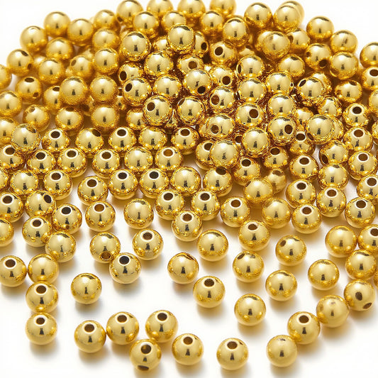 BLOSSIONA 300pcs 5mm 18K Gold Filled Beads Round Gold plated beads for Jewelry Making Brass Smooth Gold Spacer Beads for Jewelry DIY Crafts Long-lasting Seamless Loose Beads for Necklace Bracelet