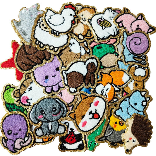 31PCS Chenille Patches with Golden Edge - Cute Animal Iron On/Sew On Embroidered Applique for Jeans, Jackets, Clothes, Backpacks