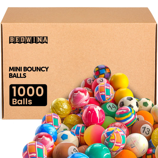 Bedwina Bouncy Balls Bulk Case - 1-Inch (27mm) High Bounce Rubber Balls, Assorted Colors Bouncing Balls for Kids Party Favors, Prizes, Treasure Boxes, Carnival Games & Vending Machines, 1000-Count