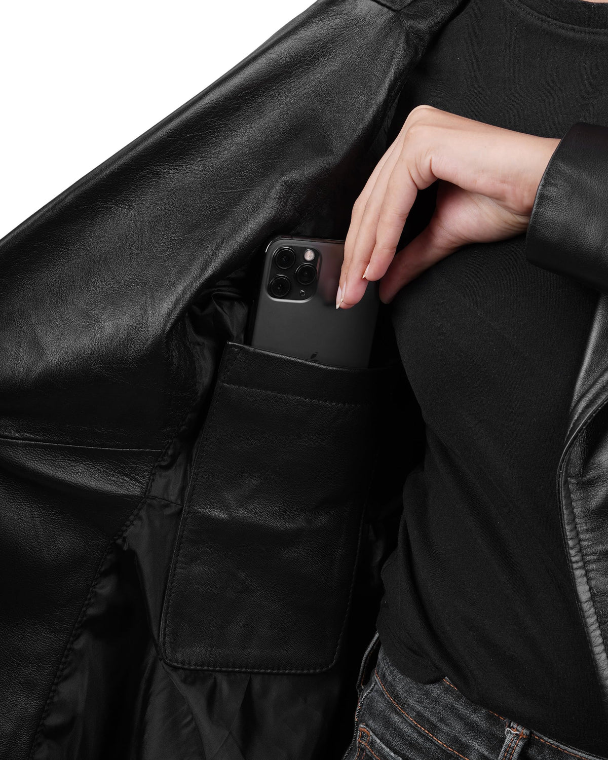 Decrum Disc leather Jacket Womens - Peplum Leather Jackets | [1314433] Clarissa Black, M